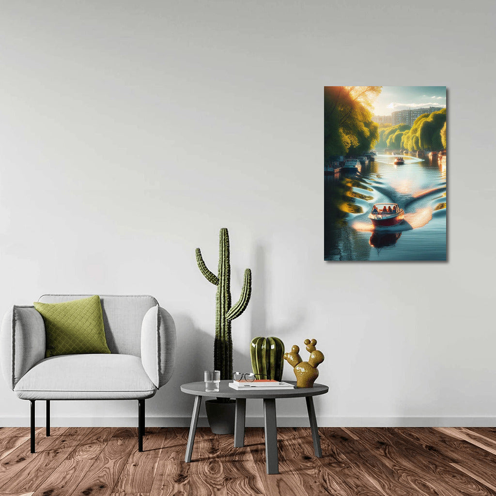 Sunset Symphony: Motorboats on the River