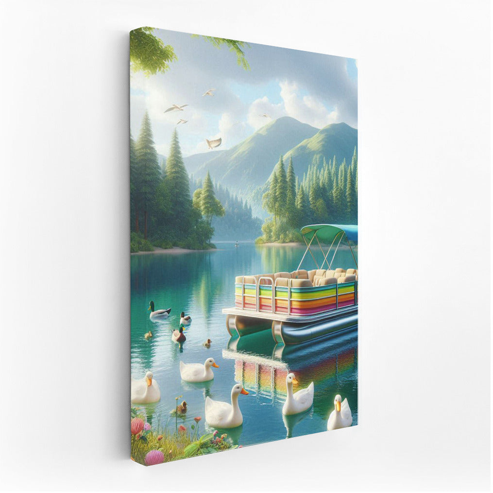 Fairytale Dawn: Pontoon Boat on the Lake