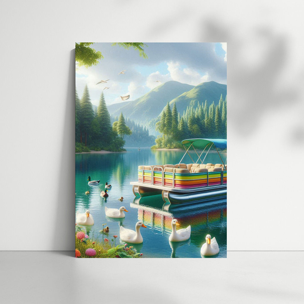Fairytale Dawn: Pontoon Boat on the Lake
