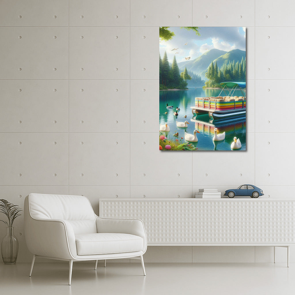 Fairytale Dawn: Pontoon Boat on the Lake