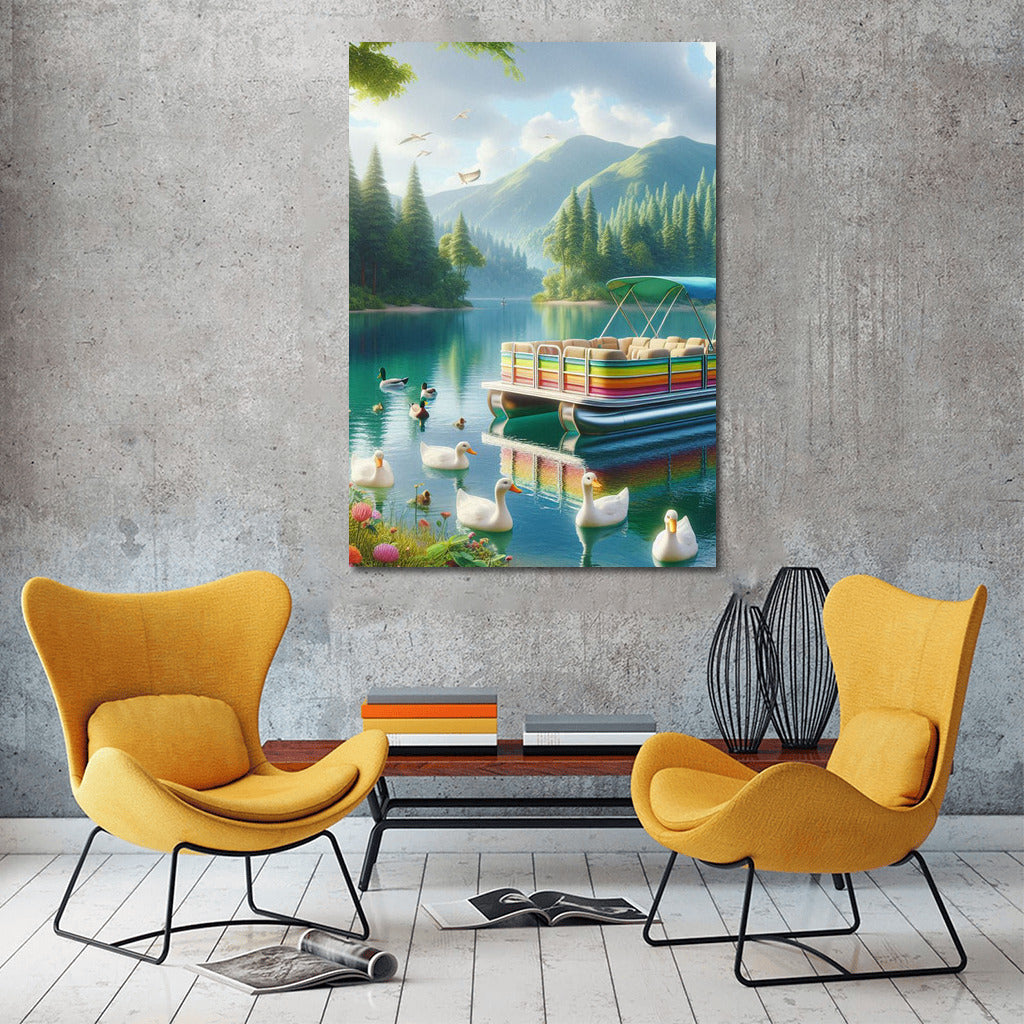 Fairytale Dawn: Pontoon Boat on the Lake