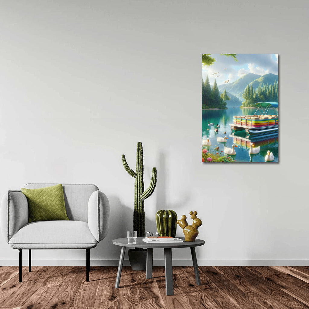 Fairytale Dawn: Pontoon Boat on the Lake