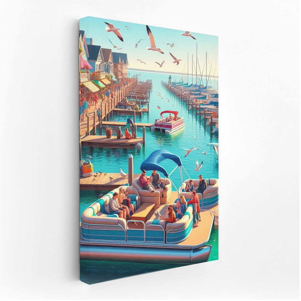 Sunny Pontoon: Idyll on the River with Seagulls