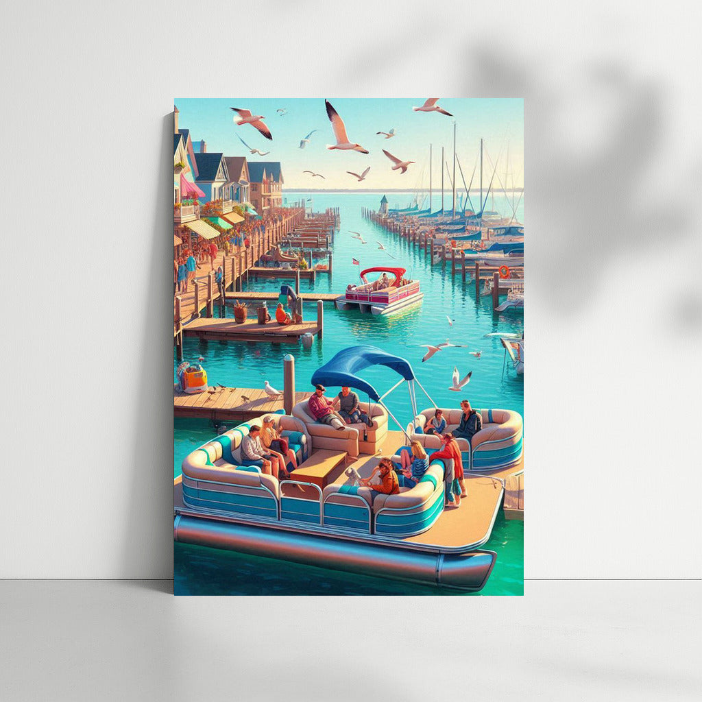 Sunny Pontoon: Idyll on the River with Seagulls