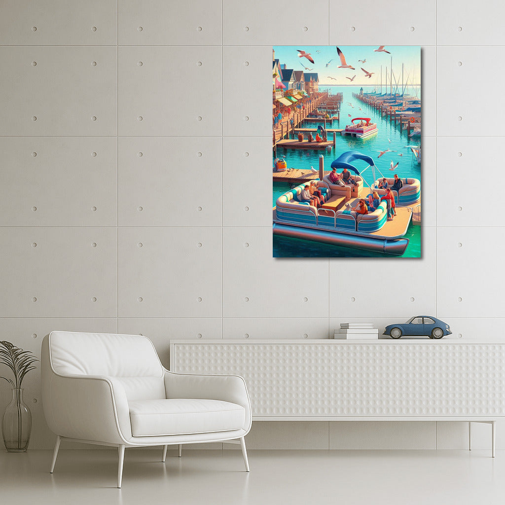 Sunny Pontoon: Idyll on the River with Seagulls