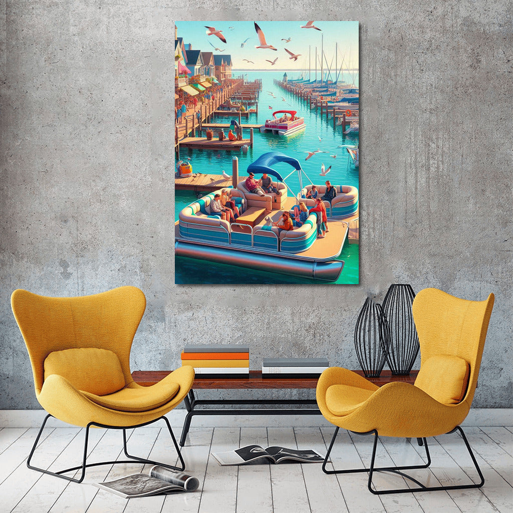 Sunny Pontoon: Idyll on the River with Seagulls