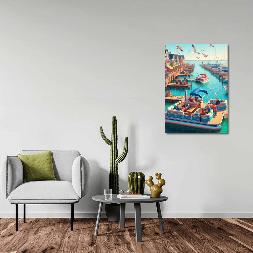 Sunny Pontoon: Idyll on the River with Seagulls