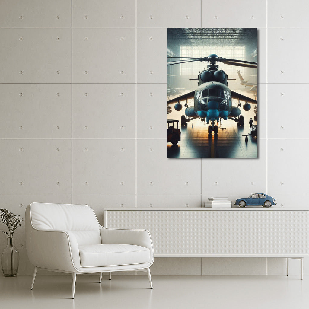 Reconnaissance Helicopter at the Airfield: Dynamics and Power of Aviation