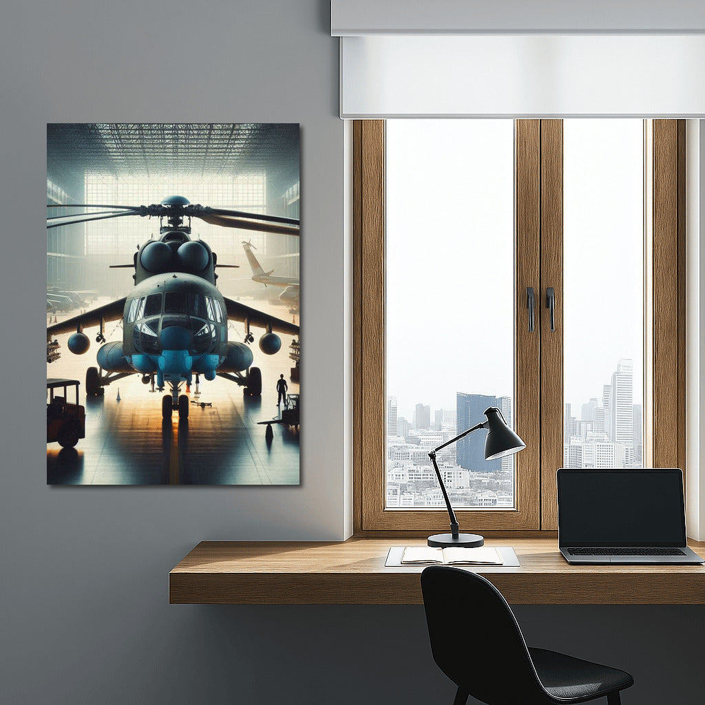 Reconnaissance Helicopter at the Airfield: Dynamics and Power of Aviation