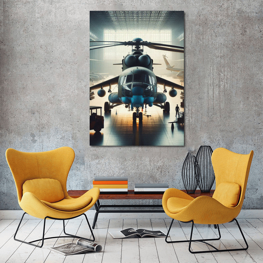 Reconnaissance Helicopter at the Airfield: Dynamics and Power of Aviation