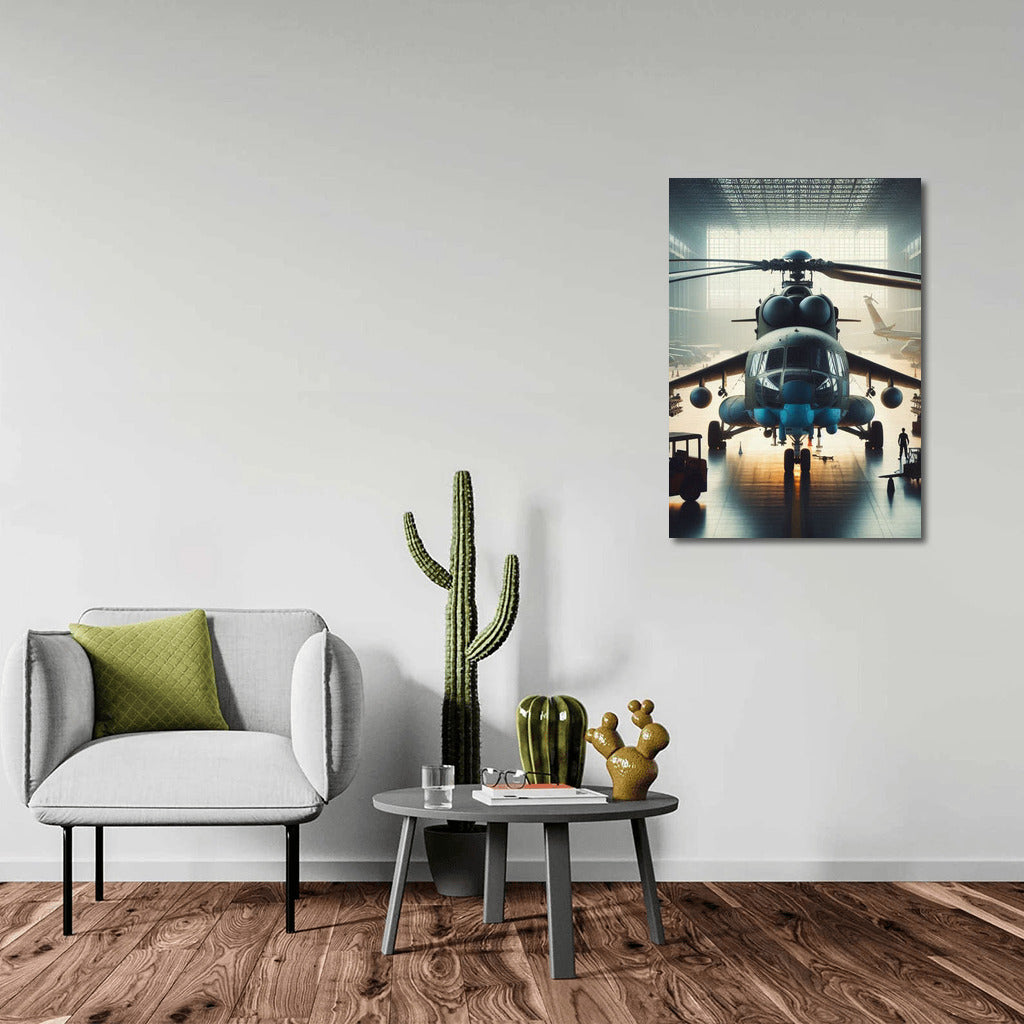 Reconnaissance Helicopter at the Airfield: Dynamics and Power of Aviation