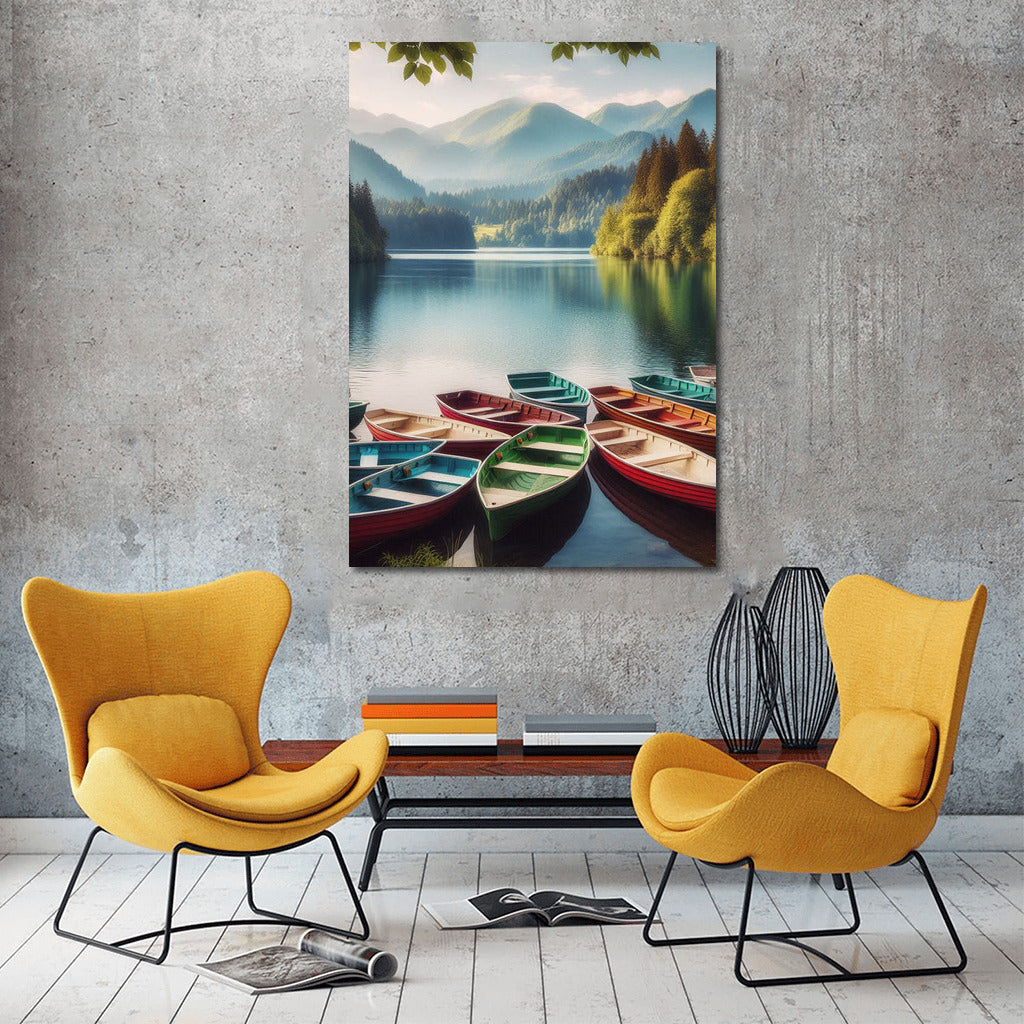 Quiet Harbor: Boats on the Lake Among the Mountains