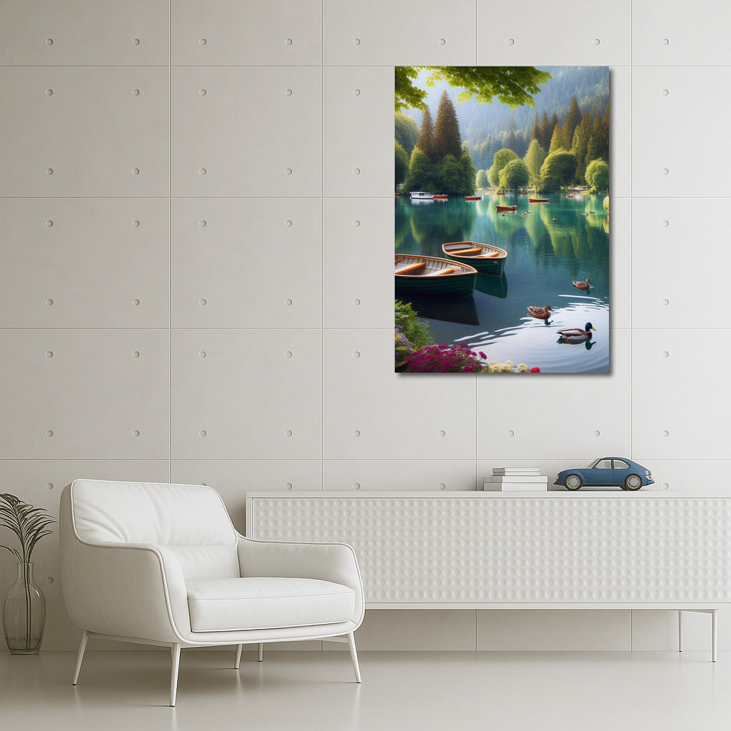 Quiet Morning Landscape with River Boats