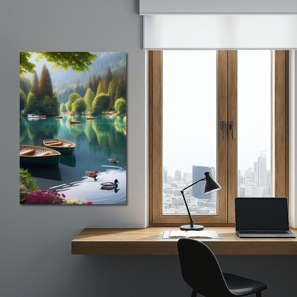 Quiet Morning Landscape with River Boats