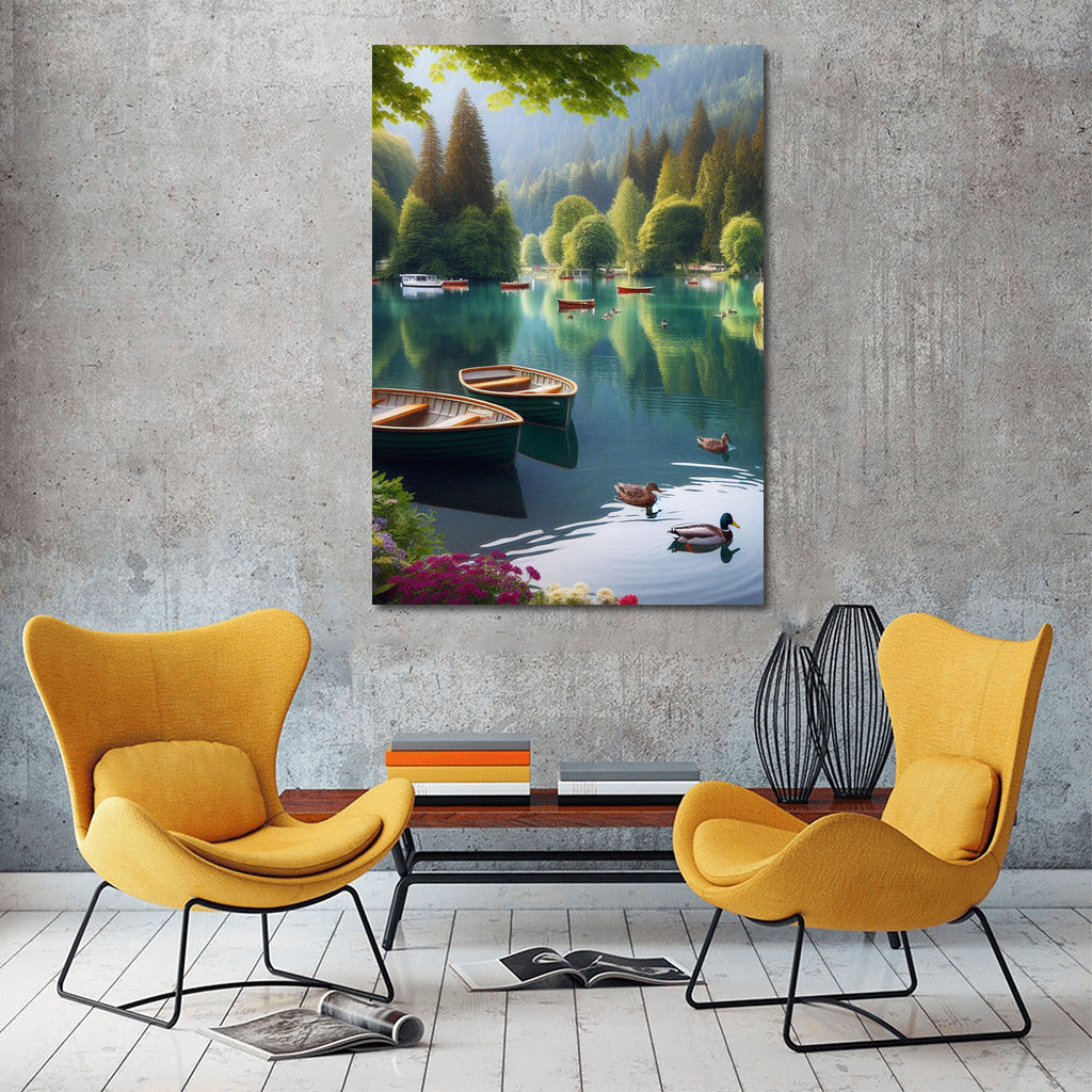 Quiet Morning Landscape with River Boats