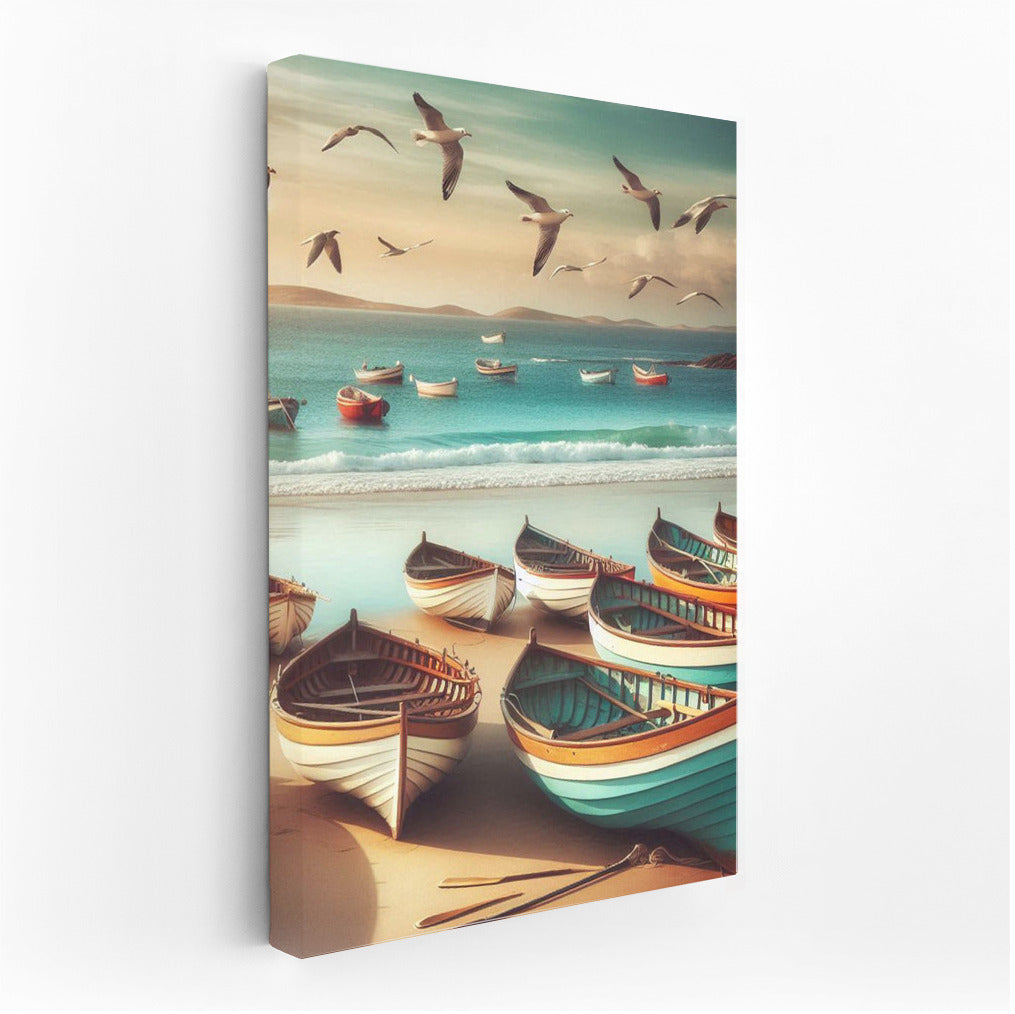 Morning Boats by the Sea: Seagulls and Waves