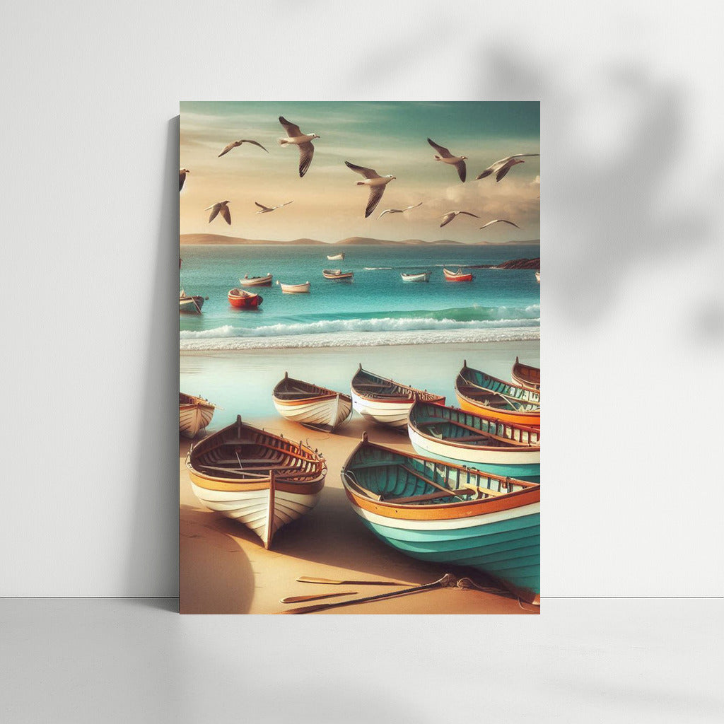 Morning Boats by the Sea: Seagulls and Waves