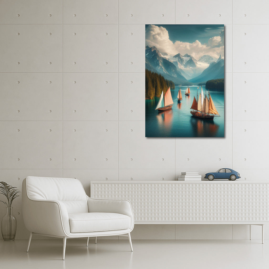 The Grandeur of Schooners on a Mountain Landscape: Tranquility and Beauty