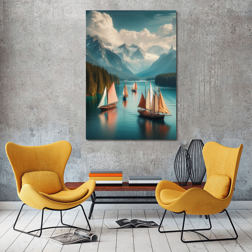 The Grandeur of Schooners on a Mountain Landscape: Tranquility and Beauty