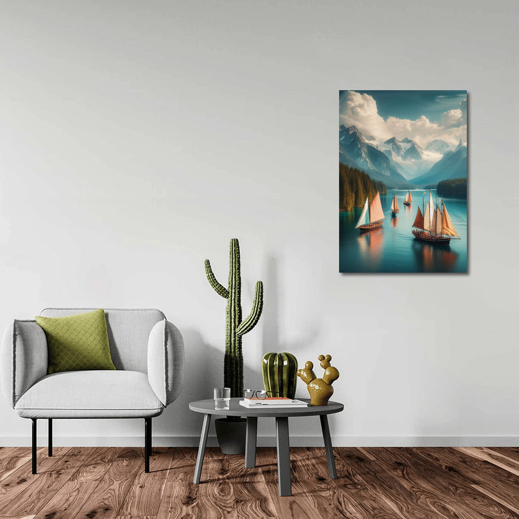 The Grandeur of Schooners on a Mountain Landscape: Tranquility and Beauty