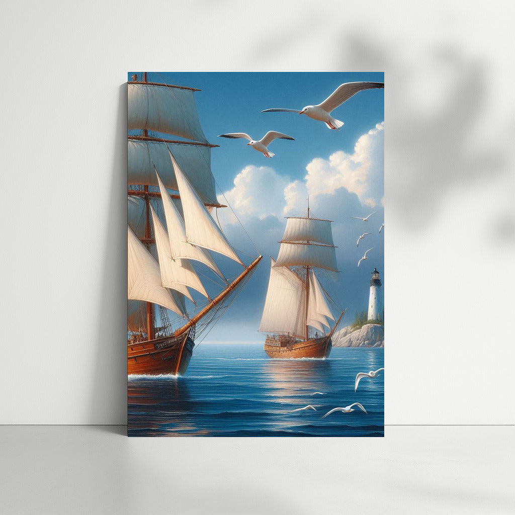 Schooners under sail: Sea breeze and seagulls over the waves