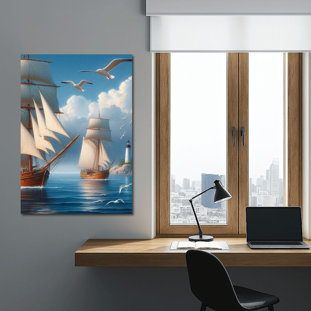 Schooners under sail: Sea breeze and seagulls over the waves