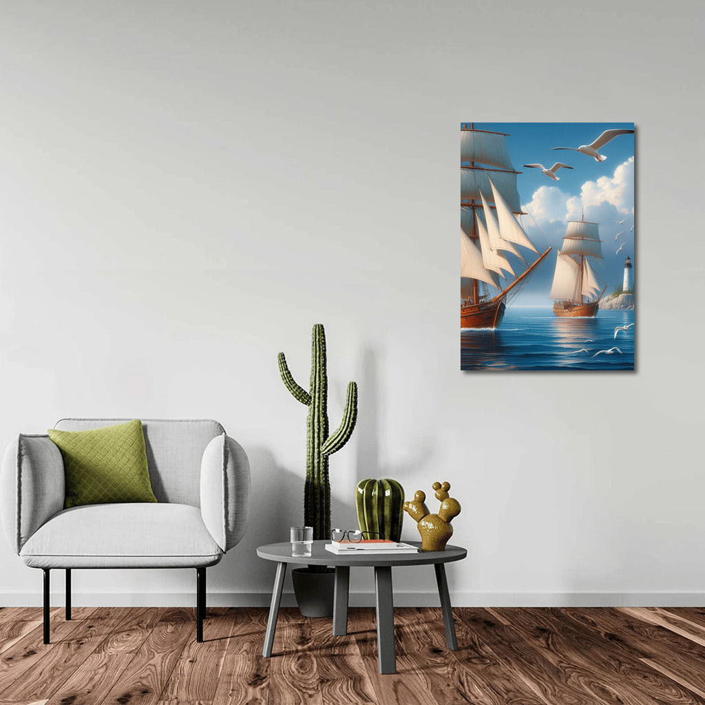 Schooners under sail: Sea breeze and seagulls over the waves