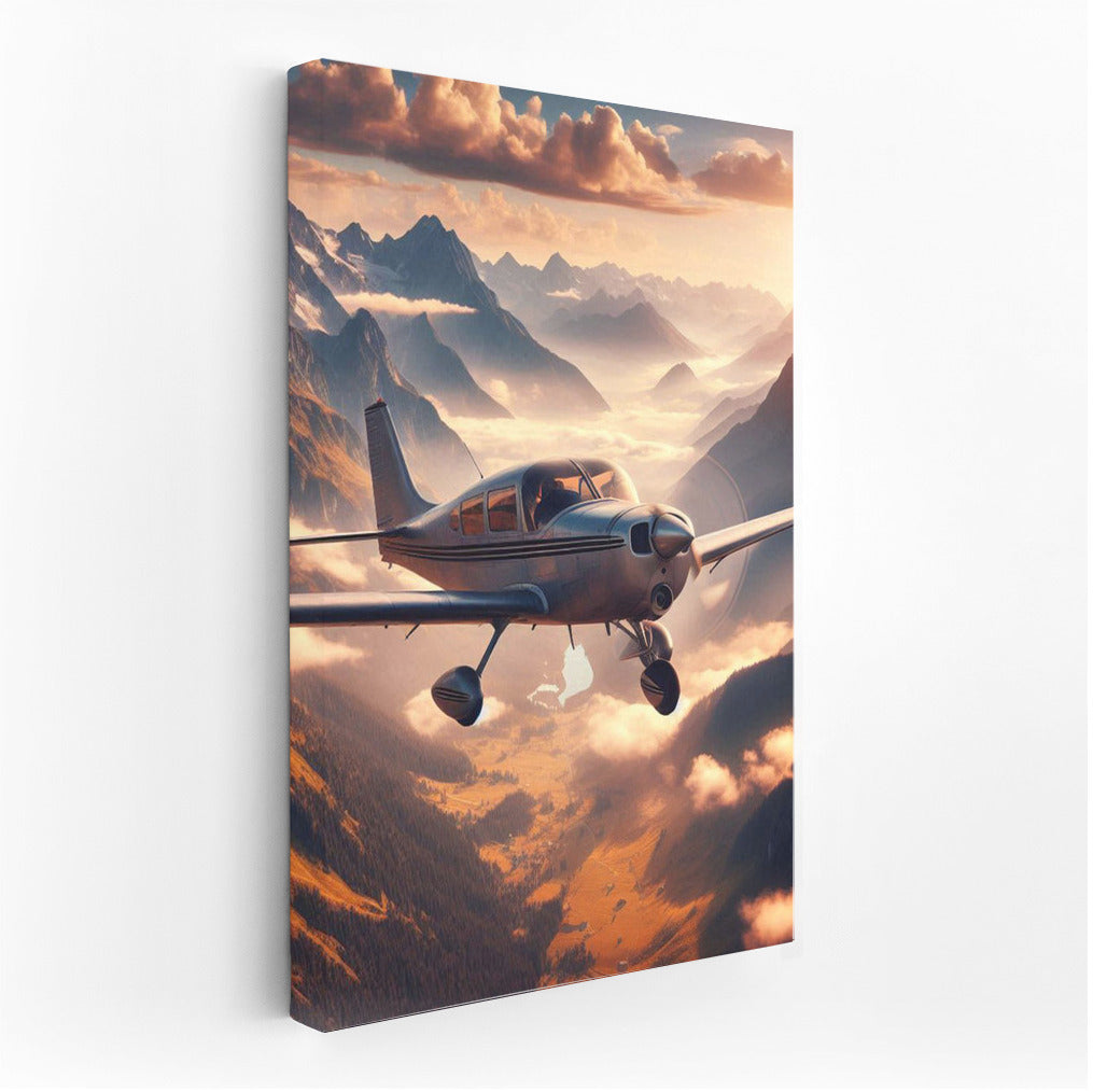 Single Engine Airplane Soaring Among Mountain Clouds