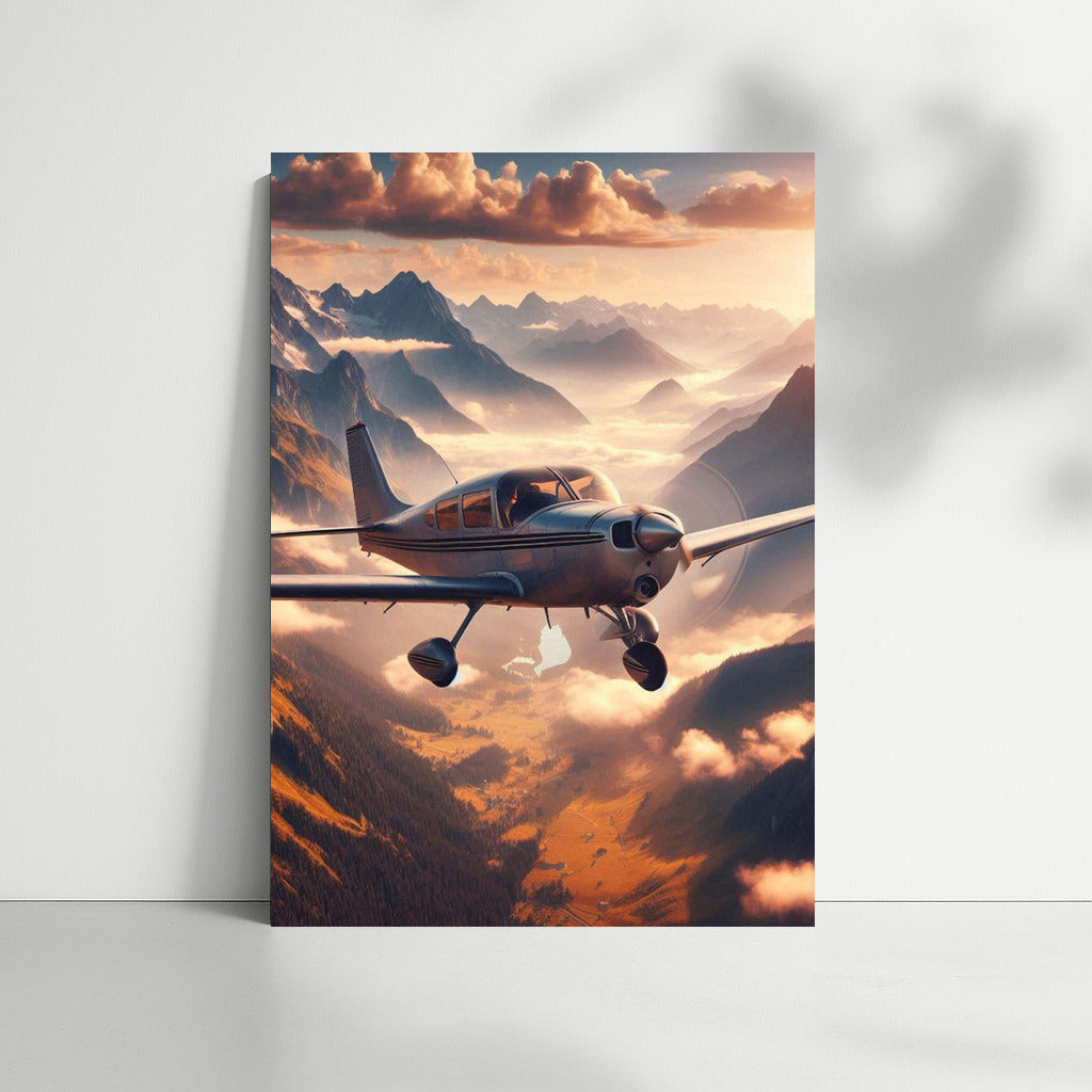 Single Engine Airplane Soaring Among Mountain Clouds