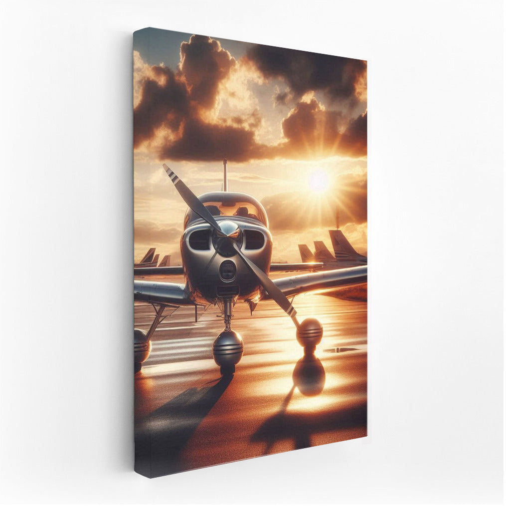 Sunset Flight: Single Engine Airplane on Runway