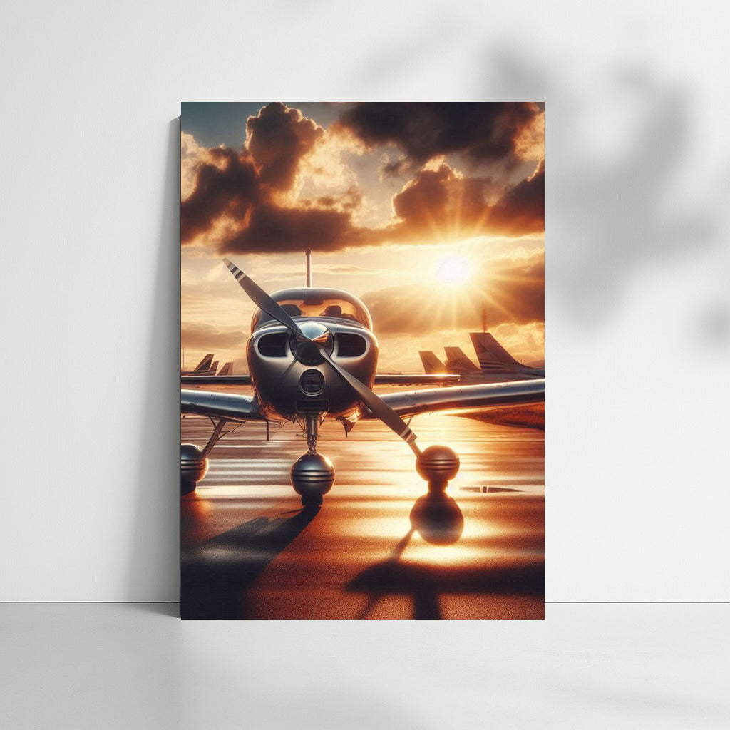 Sunset Flight: Single Engine Airplane on Runway