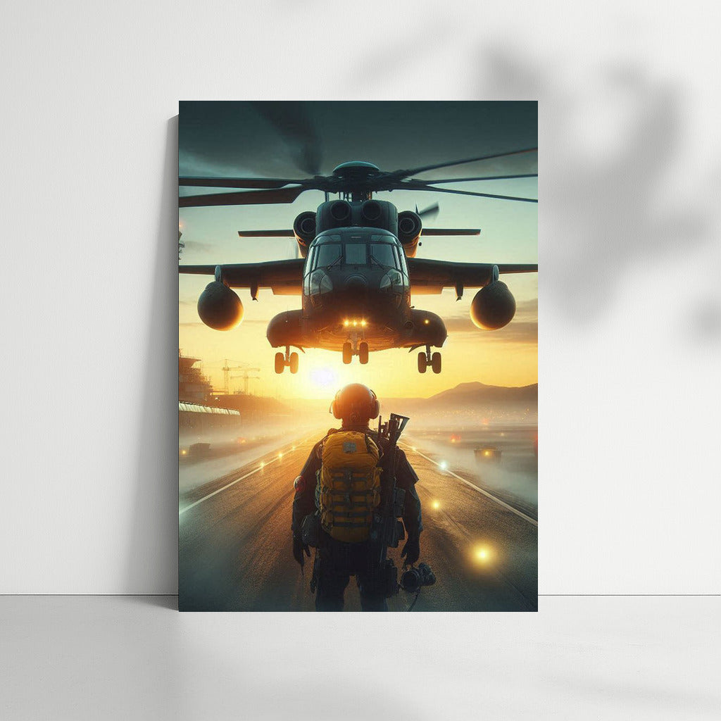 Sunset Flight: Search and Rescue Helicopter in Dynamics