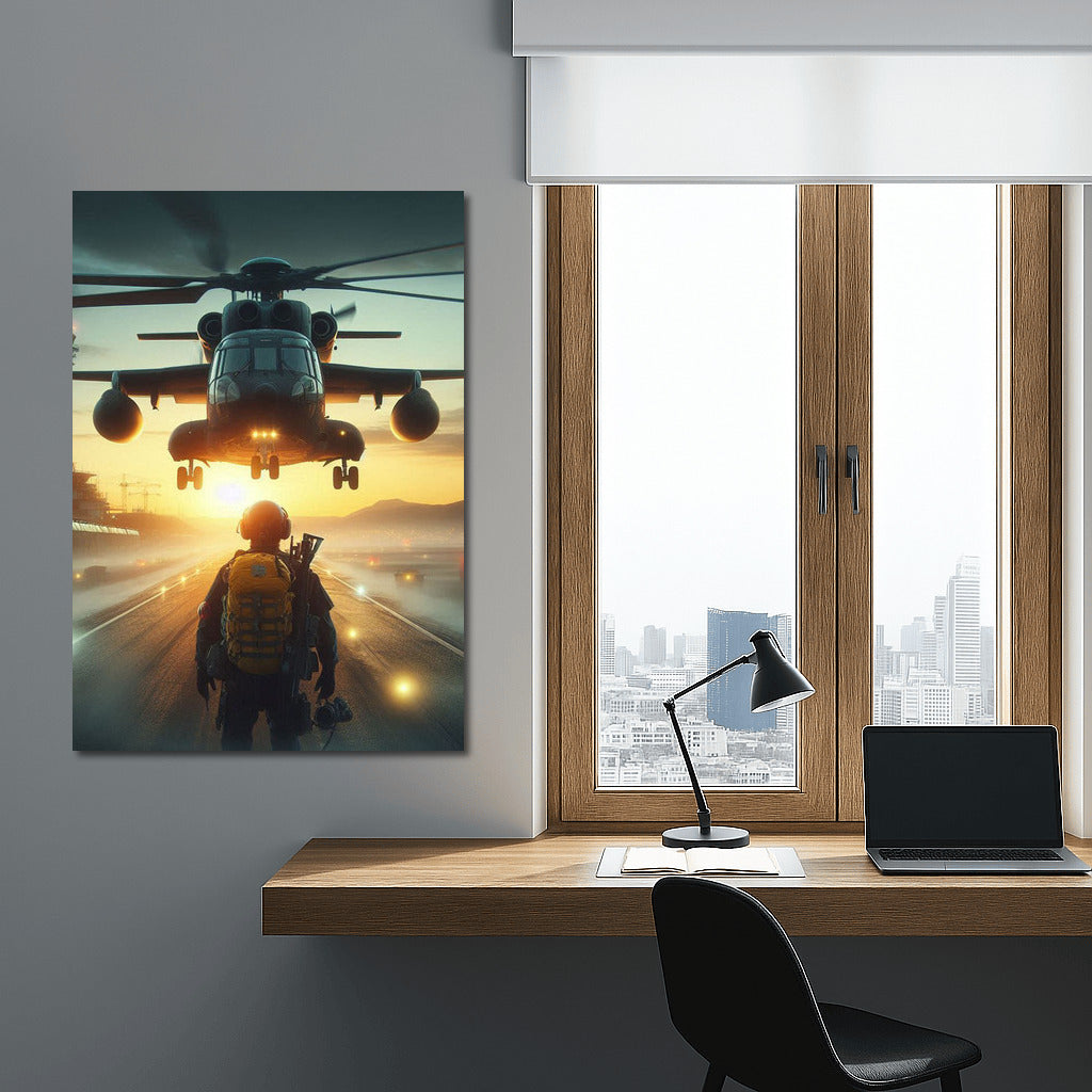 Sunset Flight: Search and Rescue Helicopter in Dynamics