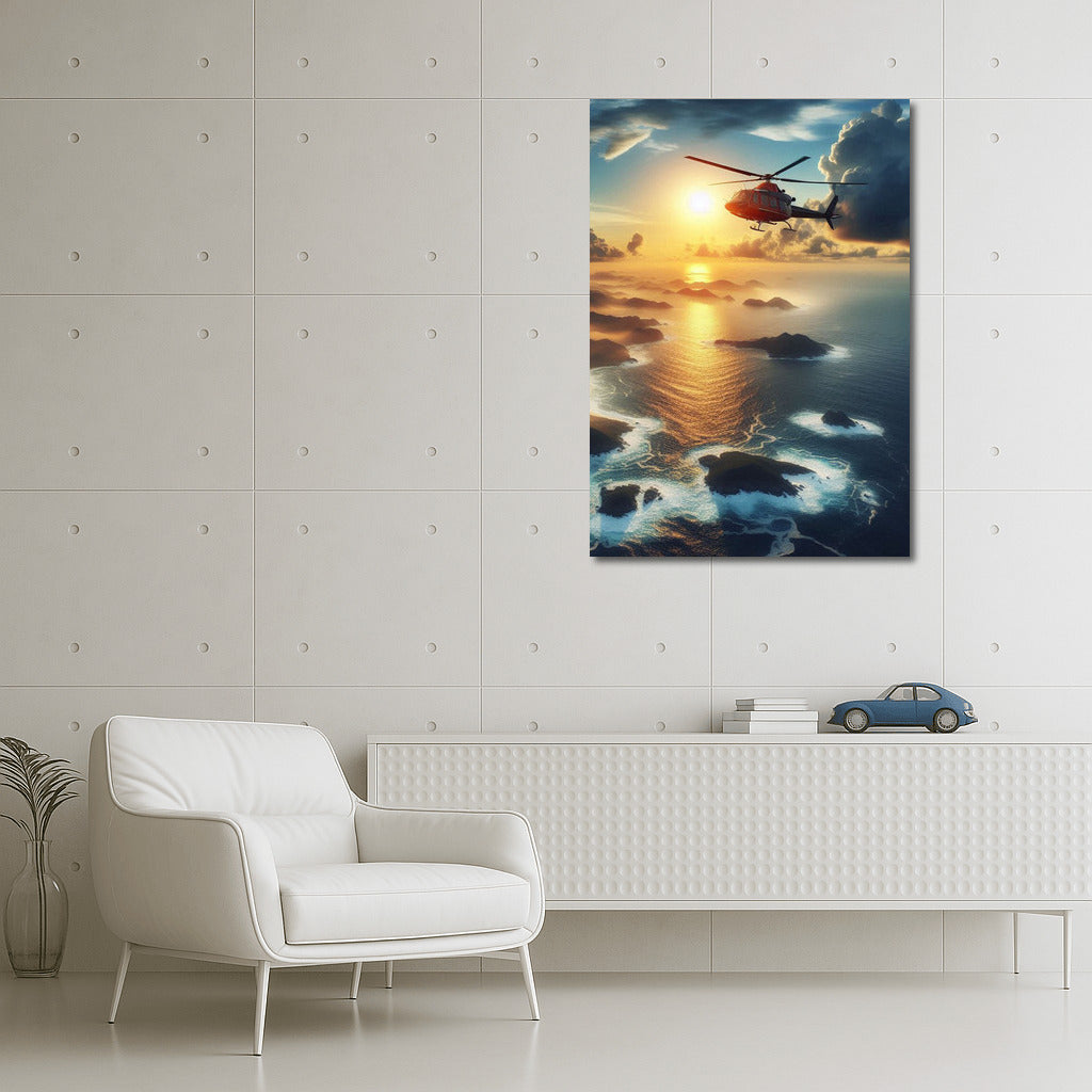 Freedom in Flight: Helicopter Over the Ocean