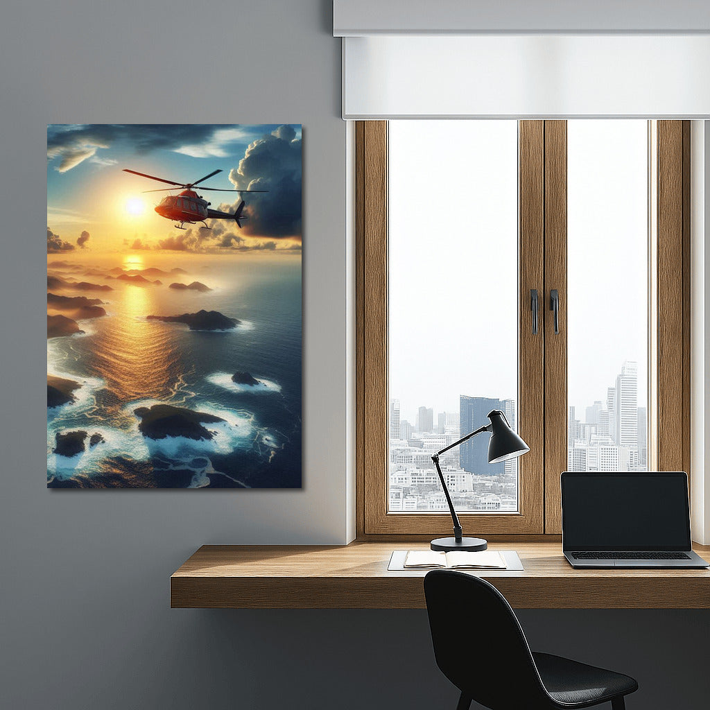 Freedom in Flight: Helicopter Over the Ocean