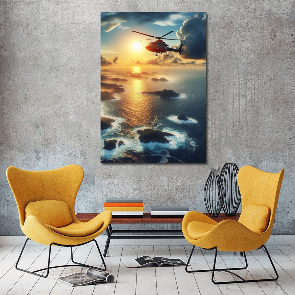 Freedom in Flight: Helicopter Over the Ocean