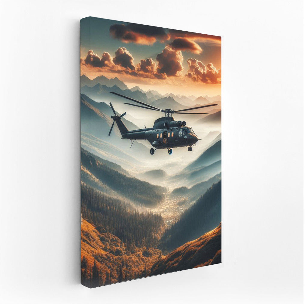 Mountain Rescue: Helicopter in dramatic flight over majestic peaks