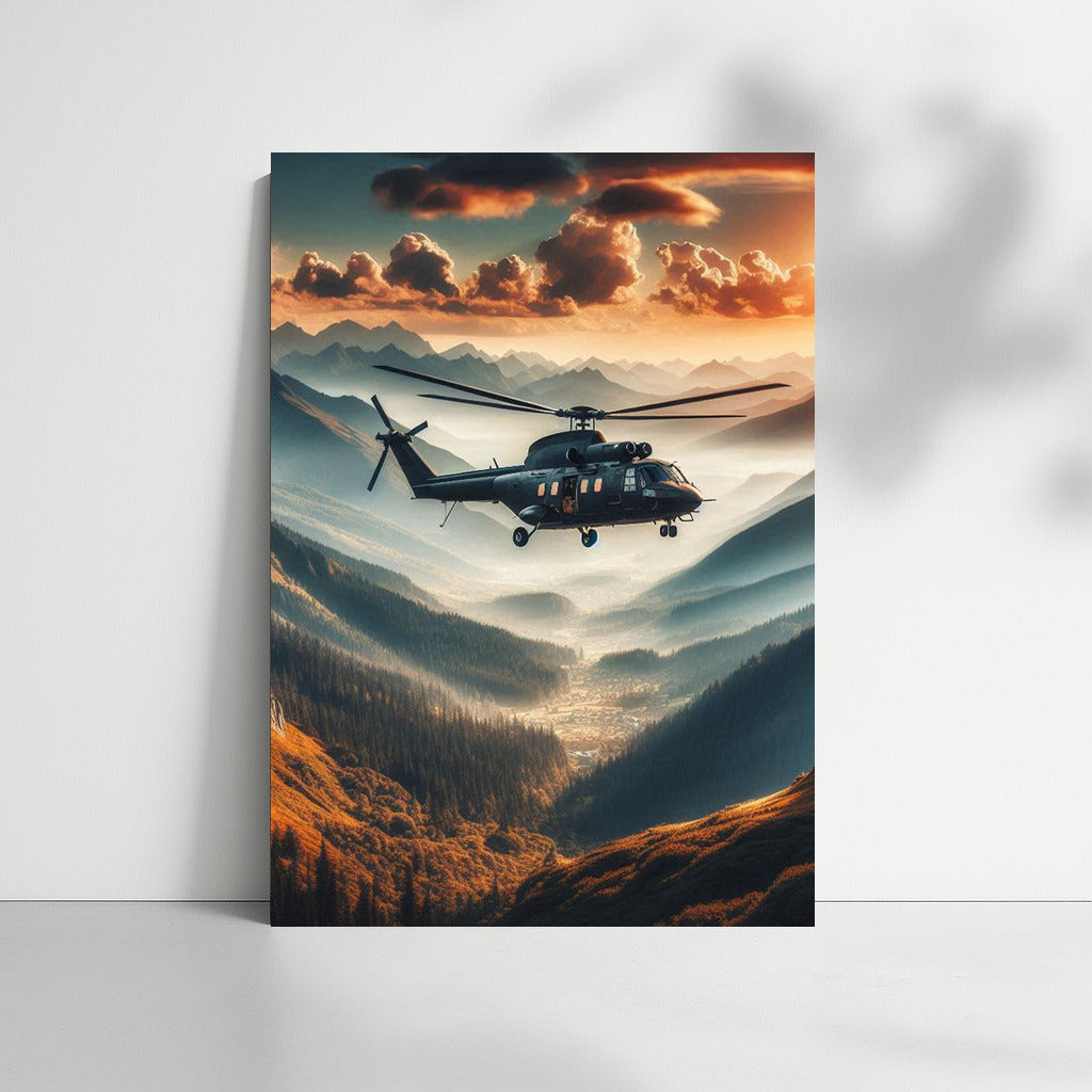 Mountain Rescue: Helicopter in dramatic flight over majestic peaks