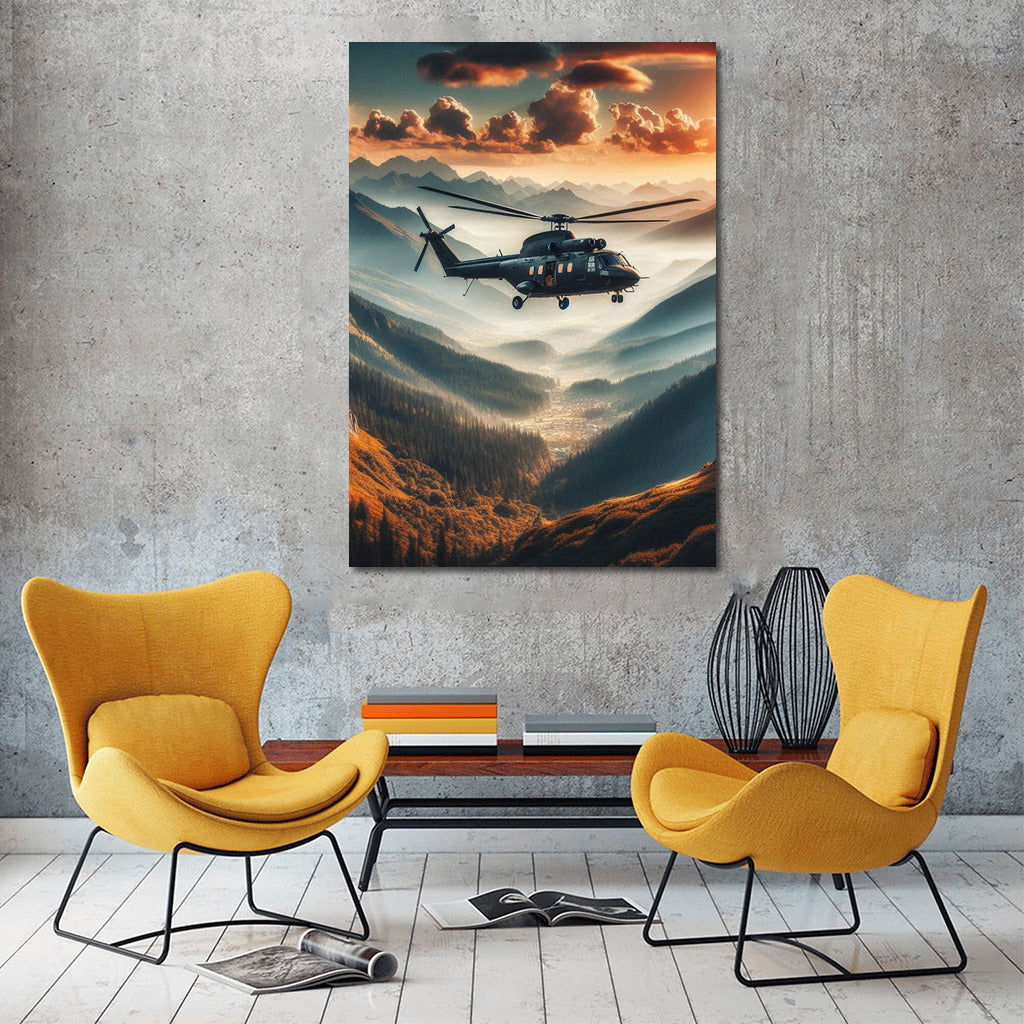 Mountain Rescue: Helicopter in dramatic flight over majestic peaks