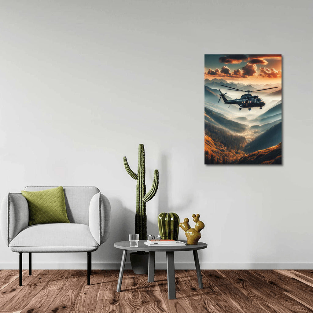 Mountain Rescue: Helicopter in dramatic flight over majestic peaks