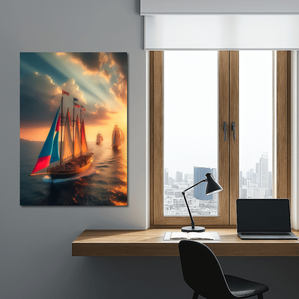 Sunset Schooners: Sails and Horizon