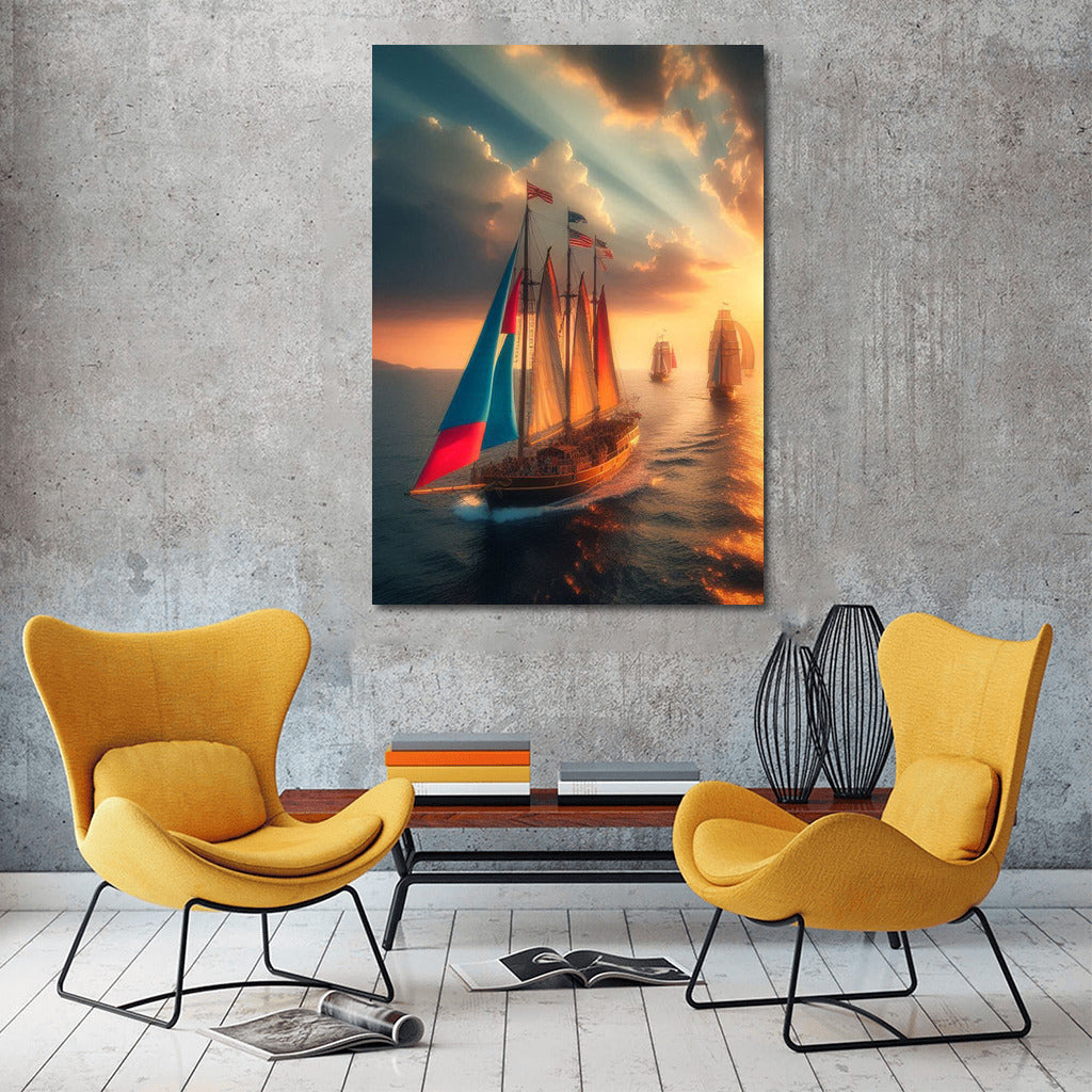 Sunset Schooners: Sails and Horizon