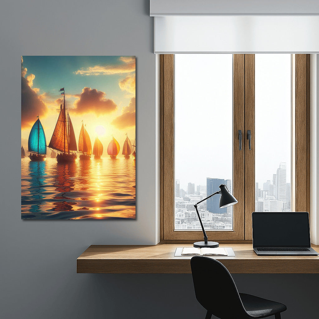 Sunset Sailboats: Harmony of Light and Shadow