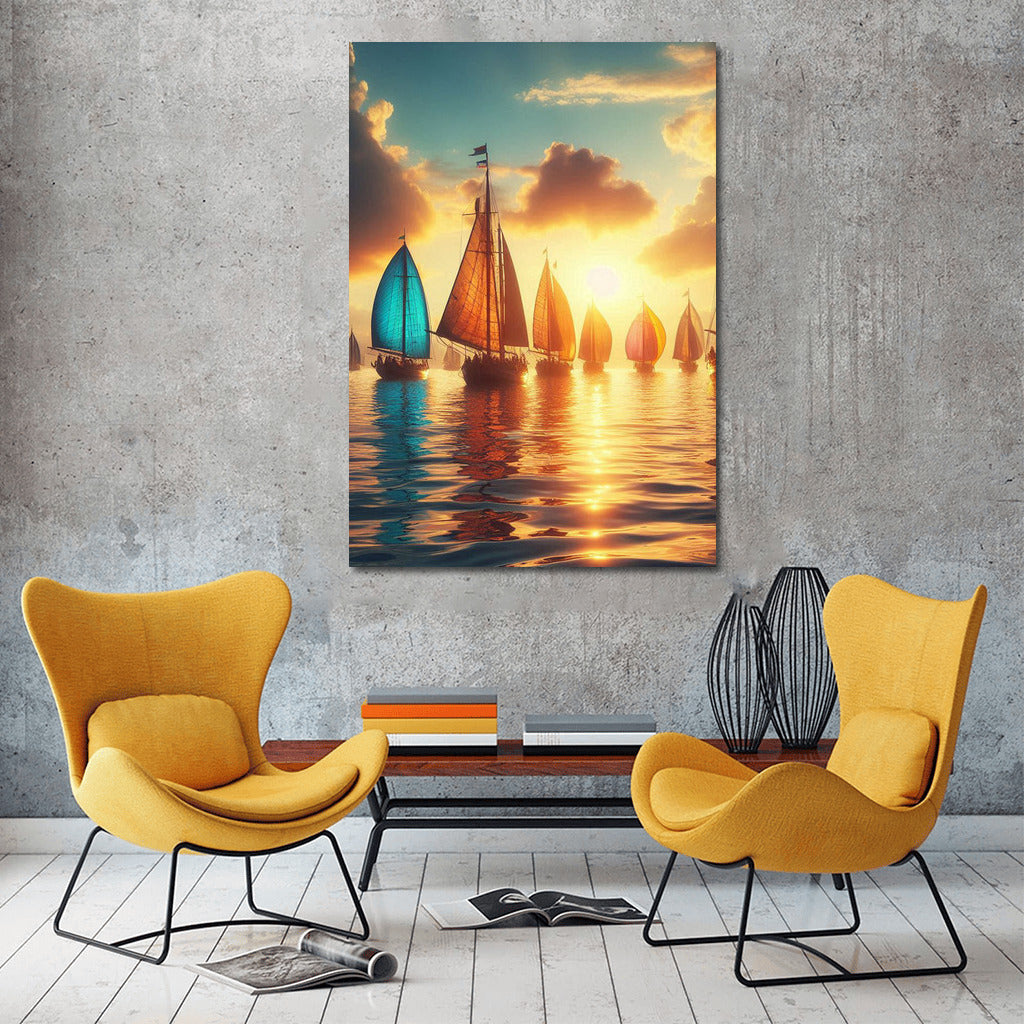 Sunset Sailboats: Harmony of Light and Shadow