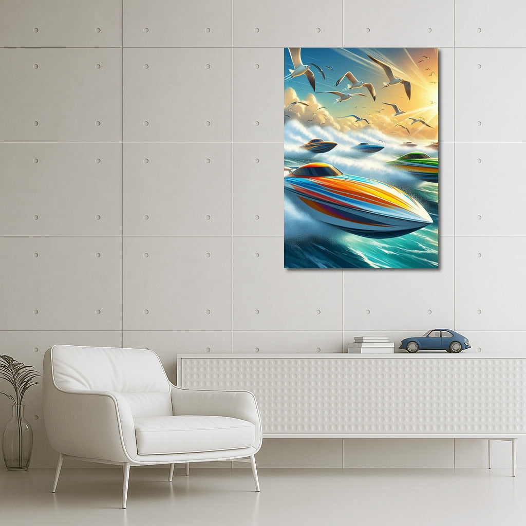 Speed and Freedom: Sports Cars on Water and Seagulls in Flight