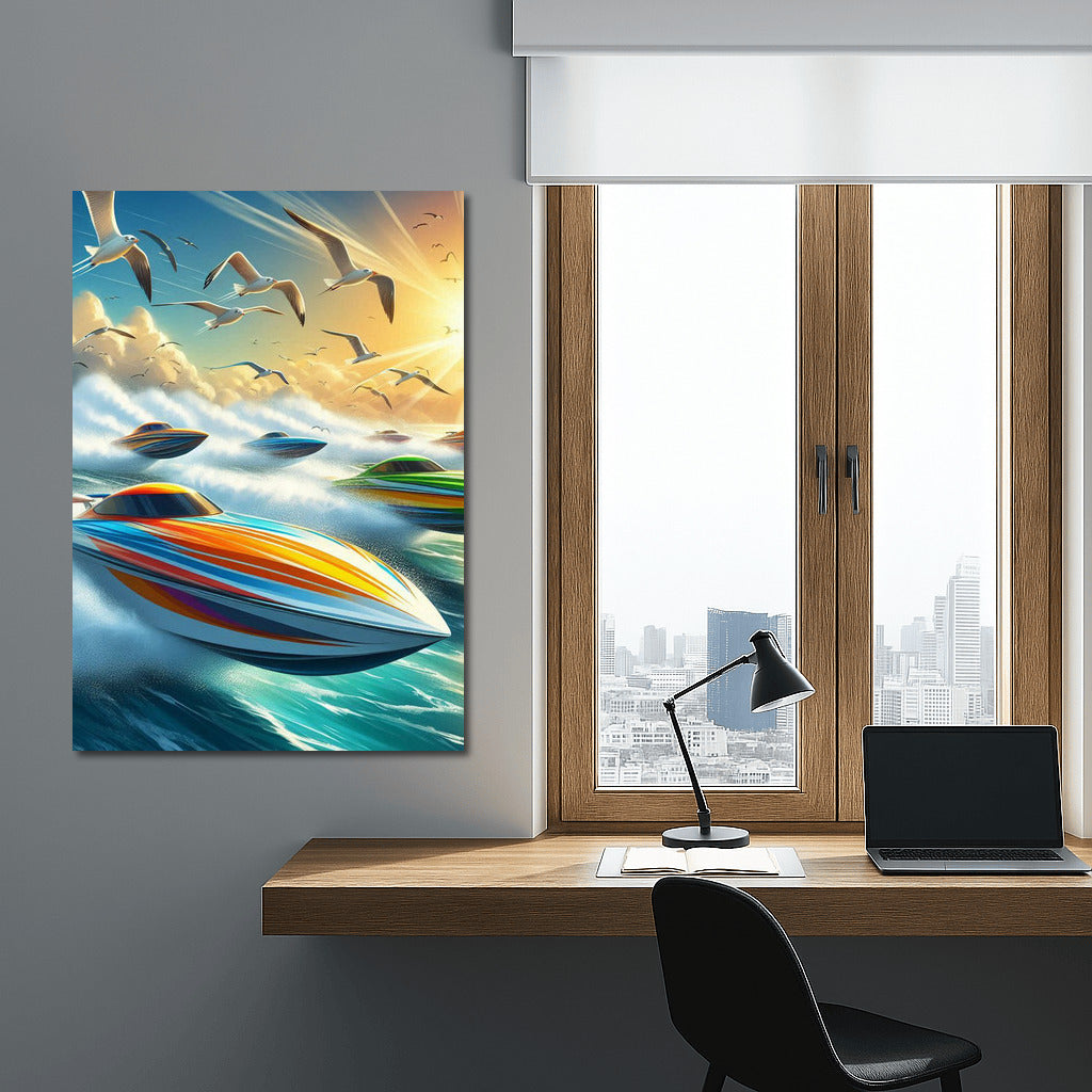 Speed and Freedom: Sports Cars on Water and Seagulls in Flight