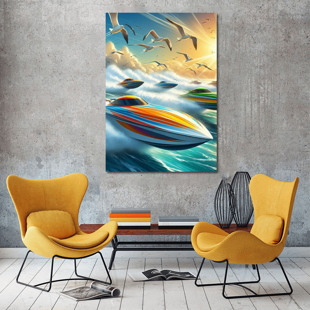 Speed and Freedom: Sports Cars on Water and Seagulls in Flight