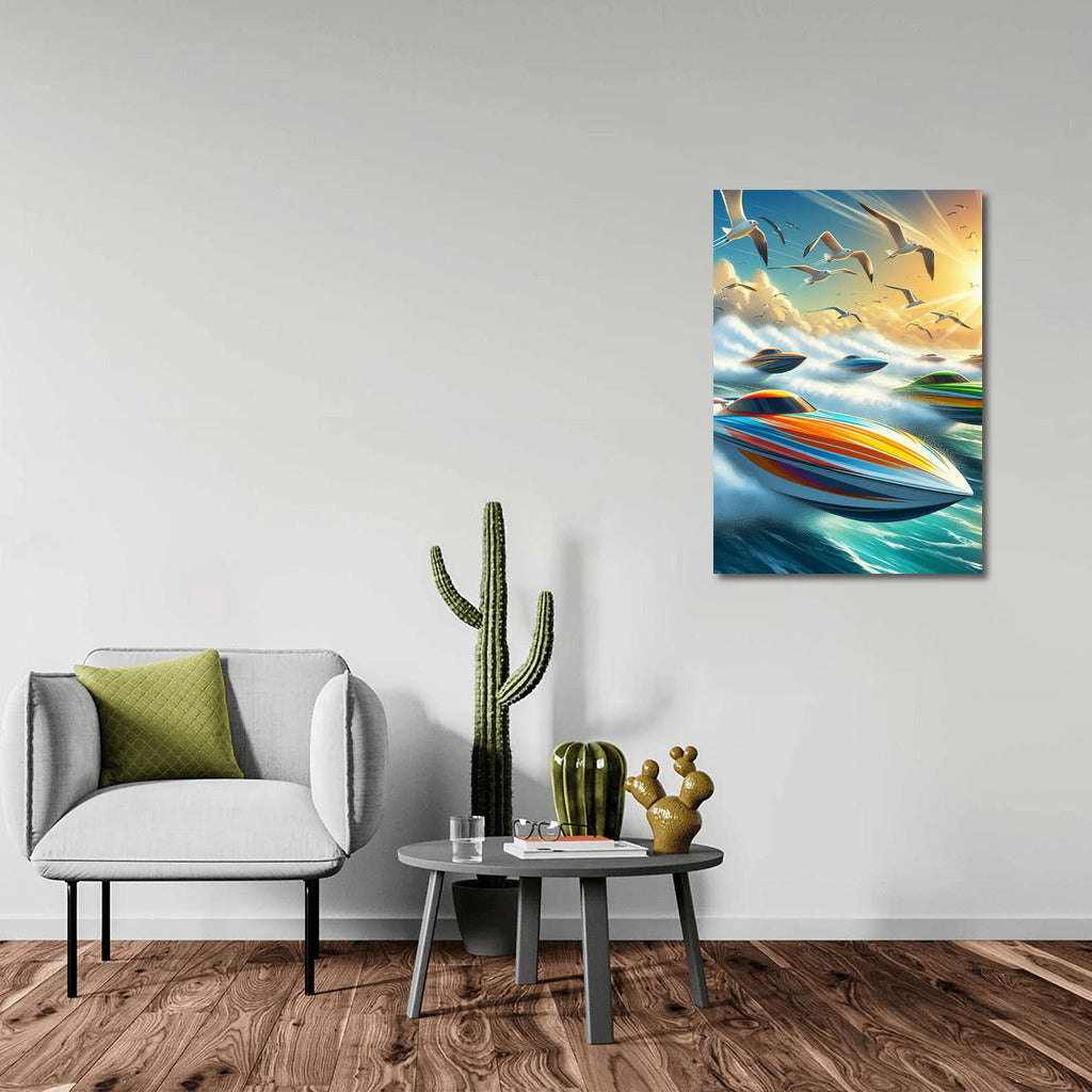 Speed and Freedom: Sports Cars on Water and Seagulls in Flight