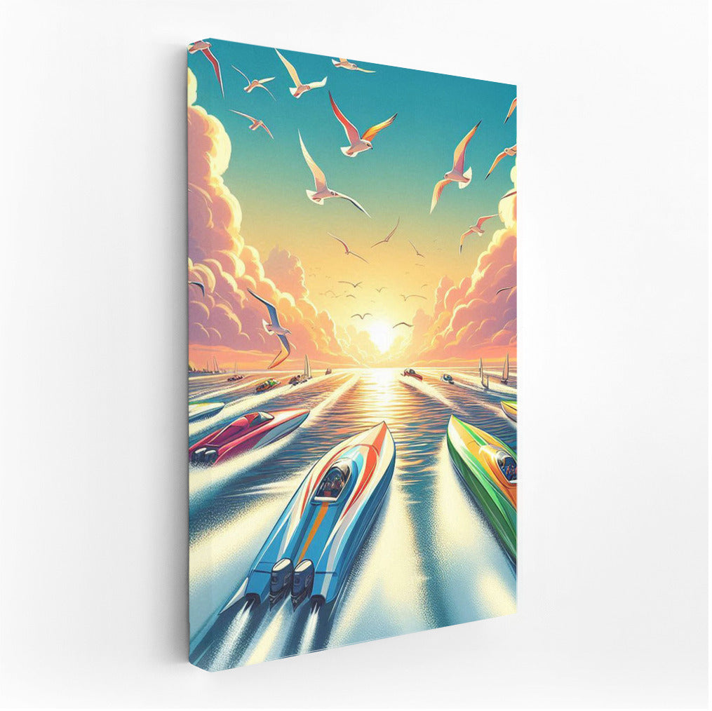 Sunset Glide: Sports Boats on the Water