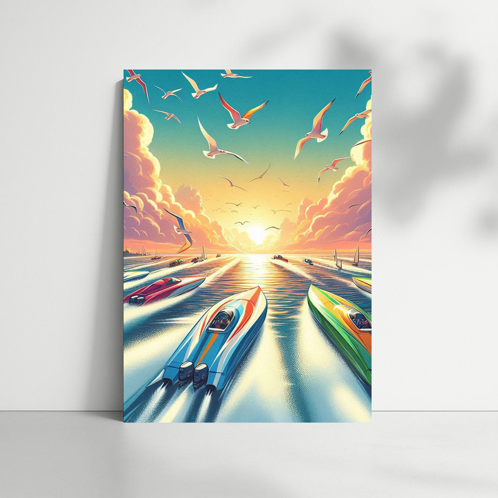 Sunset Glide: Sports Boats on the Water